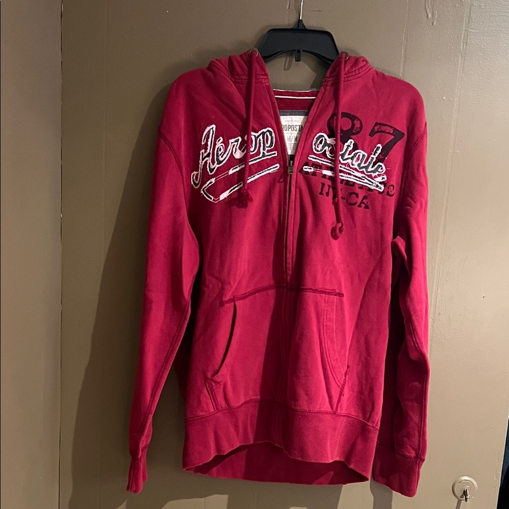 Aeropostale Men’s Cherry Red Fleece Zip-Up 87 Hoodie Sz M